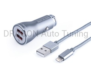 Ładowarka MYWAY 12/24V QC3.0 2x USB Auto -ID, max 4.2A + kabel z zespoloną wtyczką microUSB + Lightning