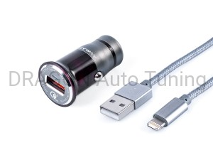 Ładowarka MYWAY 12/24V QC3.0 1x USB + kabel z zespoloną wtyczką microUSB + Lightning
