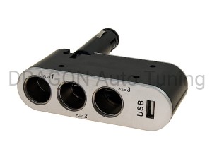 Rozgałęziacz zapalniczki łamany 12/24V potrójny z USB 500mA