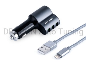 Ładowarka MYWAY 12/24V 3x USB Auto-ID max 5.1A z gniazdem zapalniczki, kabel z zespoloną wtyczką microUSB + Lightning