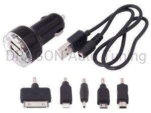 Ładowarka uniwersalna 2xUSB + 5 końcówek